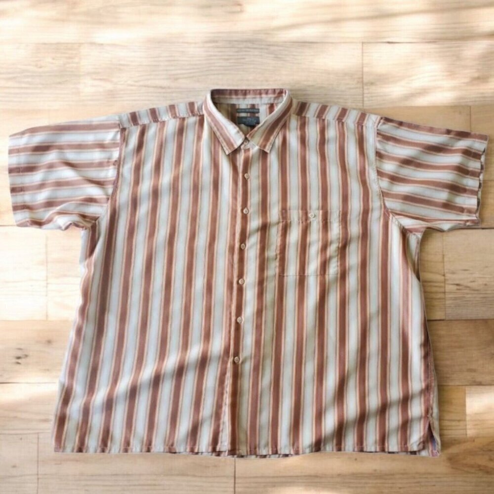 Bruno Shirt Mens Size 4x Short Sleeve Button Sueded Microfiber Striped Orange‎